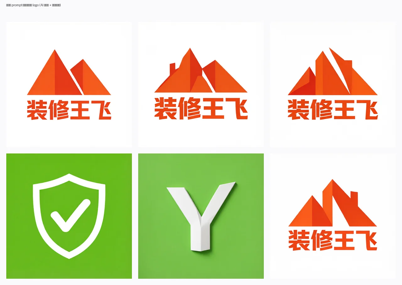 同一条 prompt 生成的多版本 logo：3x2 网格展示风格多样性
