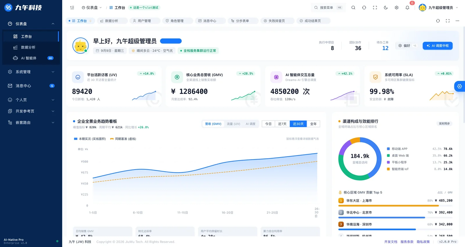 九午中后台柱状双栏布局演示